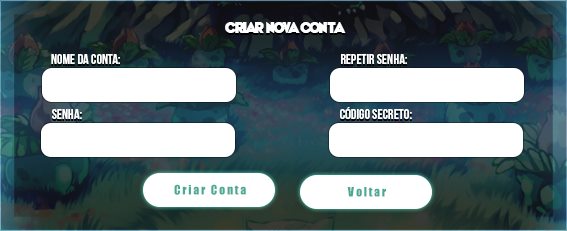 Tela de criação de conta