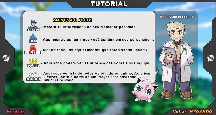 Página do tutorial com os menus do jogo